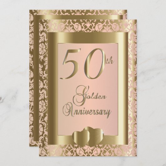 Invitation 50e anniversaire de mariage Or et Rose | DIY Texte (Devant / Derrière)