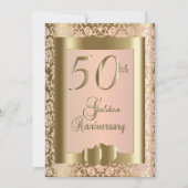 Invitation 50e anniversaire de mariage Or et Rose | Texte DIY (Devant)