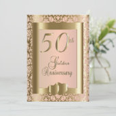 Invitation 50e anniversaire de mariage Or et Rose | Texte DIY (Debout devant)