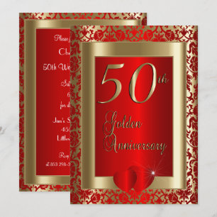 Invitation 50e anniversaire de mariage Or et Rubis   Texte DI