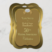 Invitation 50e anniversaire de mariage - Or/Faux Diamant (Devant / Derrière)