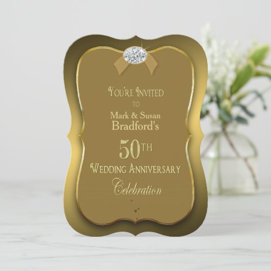 Invitation 50e anniversaire de mariage - Or/Faux Diamant (Debout devant)