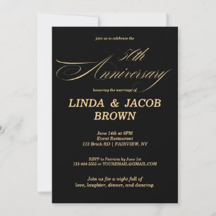 Invitation 50e Anniversaire de Mariage Or Faux Paillettes Scr