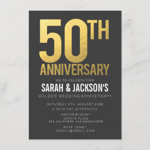 Invitation 50e Anniversaire de Mariage Or Gris Fête