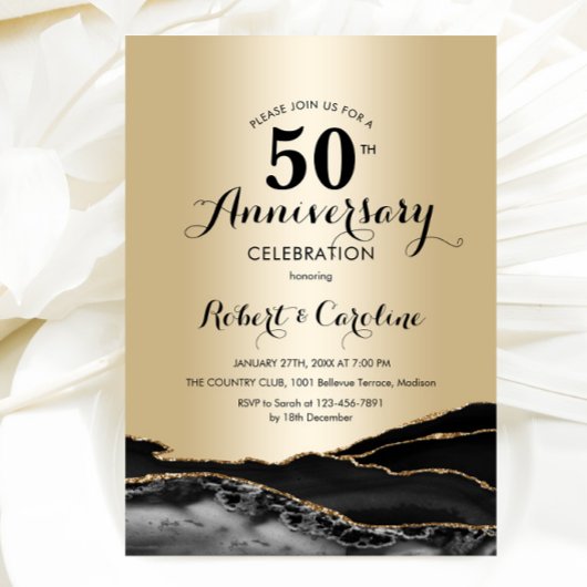 Invitation 50e anniversaire de mariage or noir