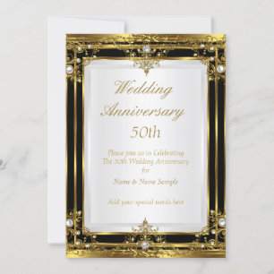 Invitation 50e Anniversaire de Mariage Or Noir Blanc Perle 2