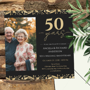 Invitation 50e Anniversaire de Mariage Or Noir Photo
