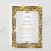 Invitation 50e Anniversaire de Mariage Or Pailleté Perle Blan (Devant)