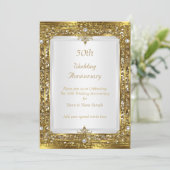 Invitation 50e Anniversaire de Mariage Or Pailleté Perle Blan (Debout devant)