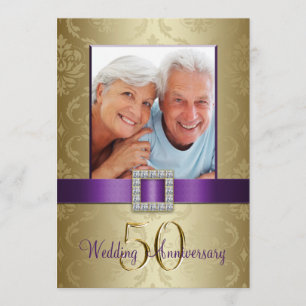 Invitation 50e Anniversaire de Mariage Or Purpure