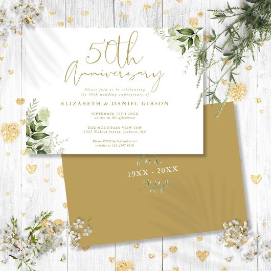 Invitation 50e Anniversaire de Mariage Or Script Floral