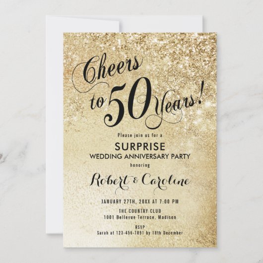Invitation 50e anniversaire de mariage - Or surprise (Devant)