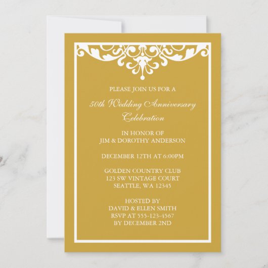 Invitation 50e anniversaire de mariage or vintage flourish (Devant)