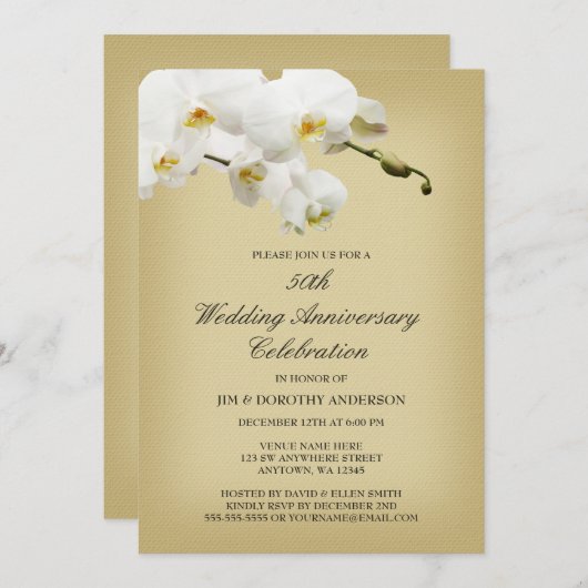 Invitation 50e anniversaire de mariage Orchidée blanche vinta (Devant / Derrière)