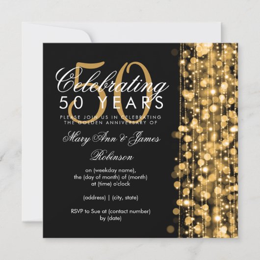 Invitation 50e Anniversaire de Mariage Pailleté Glam Or (Devant)