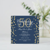 Invitation 50e Anniversaire de Mariage Paillettes d'Or Bleu M (Debout devant)