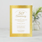 Invitation 50e Anniversaire de Mariage Paillettes d'Or Feuill (Debout devant)