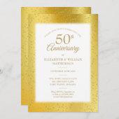 Invitation 50e Anniversaire de Mariage Paillettes d'Or Feuill (Devant / Derrière)