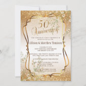 Invitation 50e Anniversaire de Mariage Paillettes d'Or | Text (Devant)