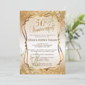 Invitation 50e Anniversaire de Mariage Paillettes d'Or | Text (Debout devant)