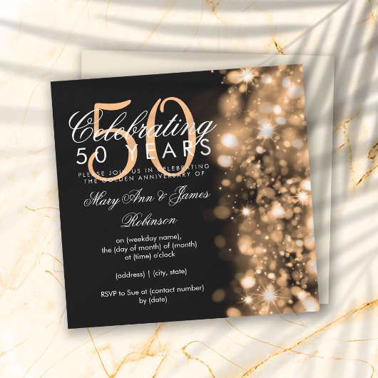 Invitation 50e anniversaire de mariage paillettes dorées Glam