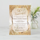 Invitation 50e Anniversaire de Mariage Paillettes Dorées | Te (Debout devant)