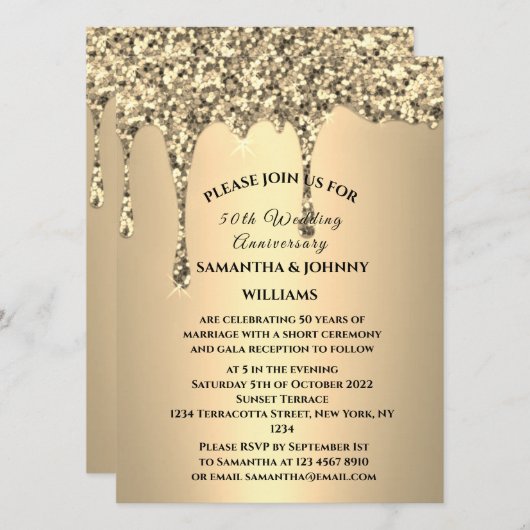 Invitation 50e anniversaire de Mariage Parties scintillant d' (Devant / Derrière)