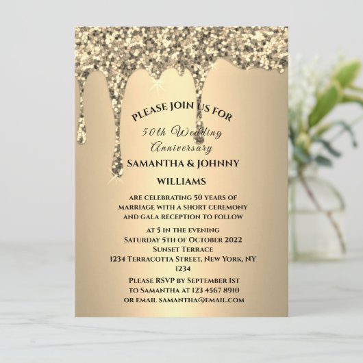 Invitation 50e anniversaire de Mariage Parties scintillant d' (Debout devant)