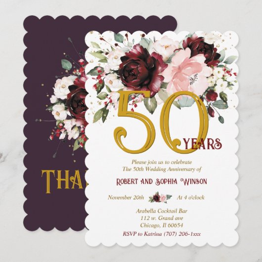 Invitation 50e anniversaire de Mariage personnalisé (Devant / Derrière)