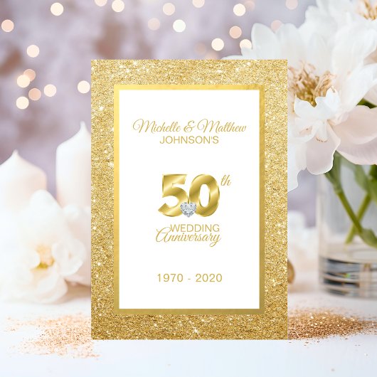 Invitation 50e anniversaire de mariage personnalisé en or