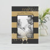 Invitation 50e anniversaire de Mariage Photo Black Gold Elega (Debout devant)
