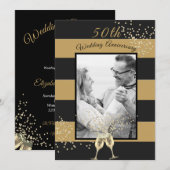 Invitation 50e anniversaire de Mariage Photo Black Gold Elega (Devant / Derrière)
