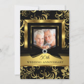 Invitation 50e Anniversaire de Mariage Photo en Damassé Noir  (Devant)