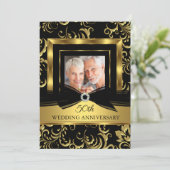 Invitation 50e Anniversaire de Mariage Photo en Damassé Noir  (Debout devant)