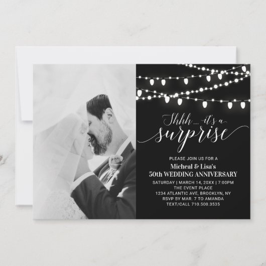 Invitation 50e anniversaire de mariage photo Noir & Blanc (Devant)