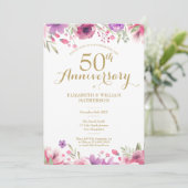 Invitation 50e anniversaire de mariage photo Roses aquarelle (Debout devant)