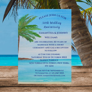 Invitation 50e anniversaire de Mariage Plage côtière tropical