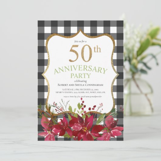 Invitation 50e anniversaire de mariage plaid de Buffalo rouge (Debout devant)