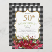 Invitation 50e anniversaire de mariage plaid de Buffalo rouge (Devant / Derrière)
