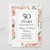 Invitation 50e Anniversaire de Mariage Rose Fleur Rose (Devant)