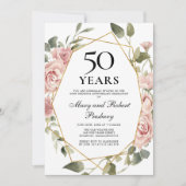 Invitation 50e Anniversaire de Mariage Rose Fleur Rose (Devant)