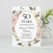 Invitation 50e Anniversaire de Mariage Rose Fleur Rose (Debout devant)
