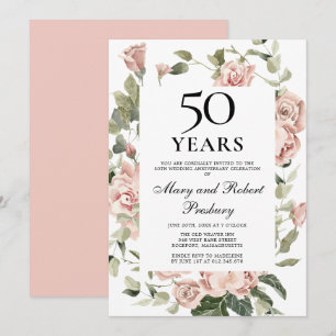 Invitation 50e Anniversaire de Mariage Rose Fleur Rose