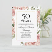 Invitation 50e Anniversaire de Mariage Rose Fleur Rose Floral (Debout devant)