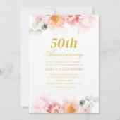Invitation 50e anniversaire de mariage rose floral (Devant)