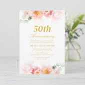 Invitation 50e anniversaire de mariage rose floral (Debout devant)