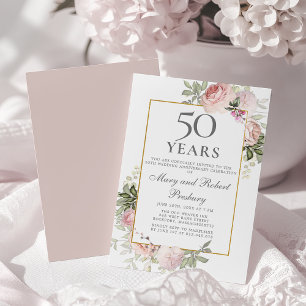 Invitation 50e Anniversaire de Mariage Rose Floral Rose