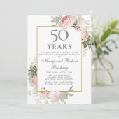 Invitation 50e anniversaire de mariage Rose florale rose (Debout devant)