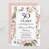Invitation 50e anniversaire de mariage Rose florale rose (Devant / Derrière)