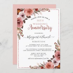 Invitation 50e anniversaire de Mariage Rose Gold Blush Floral